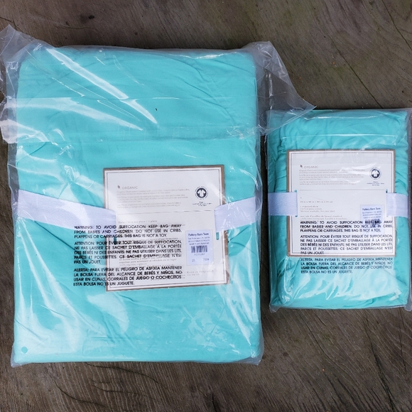 Pottery Barn Organic Ruched Diamond Twin XL Duvet Cover & Sham Turquoise Blue - Picture 7 of 10